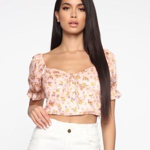 Fashion Nova Floral Crop Top - Peach